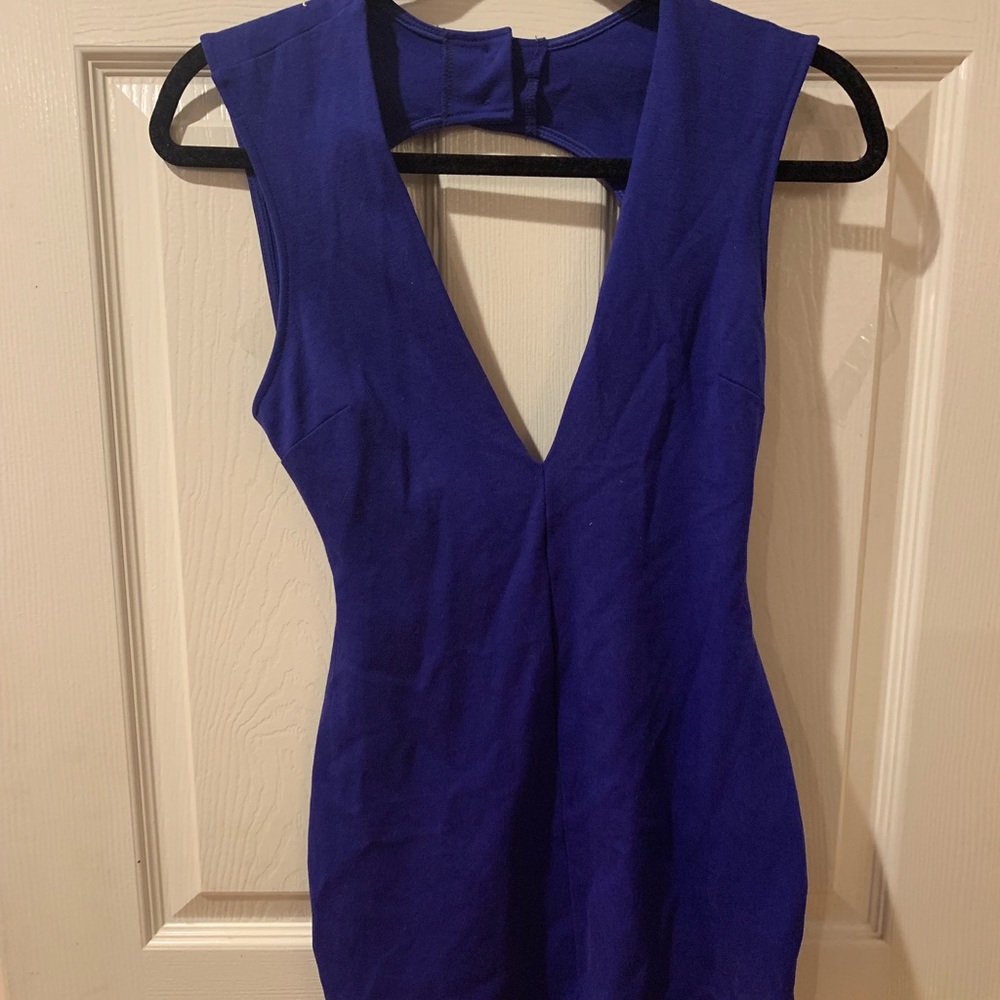 Blue V Neck Bodycon Dress